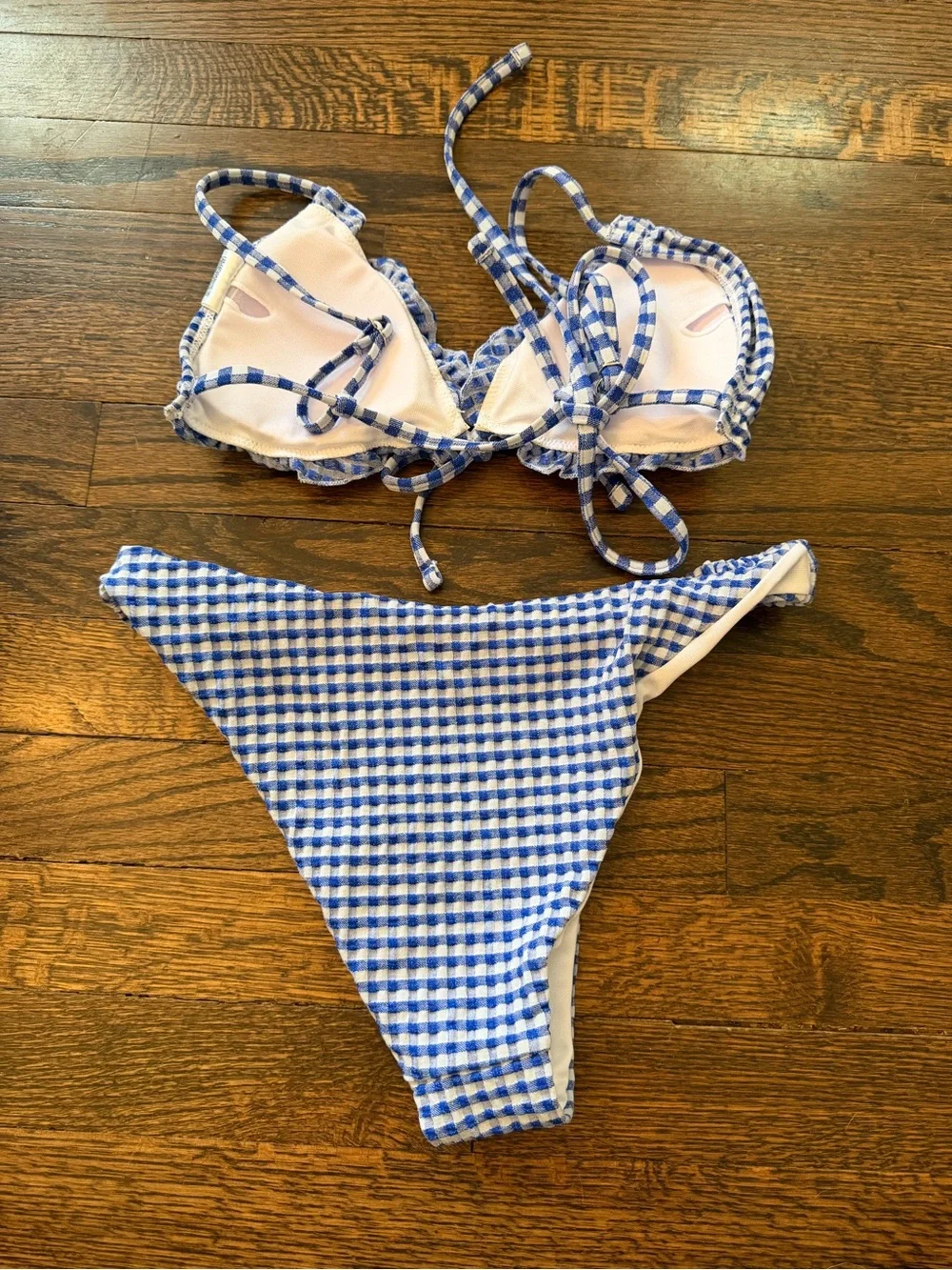 Blue Gingham Tie-Front Bikini Top & Bottom Set